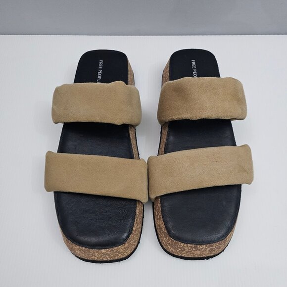 NEW Free People Fairmount Sandal Womens 10 Taupe Tan Suede Cork Platform Slide - Picture 4 of 13